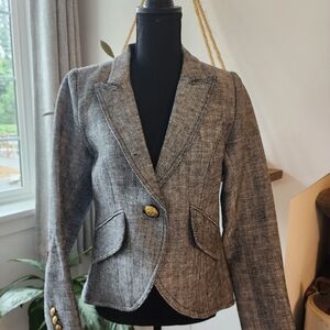 New with tags Smythe dutchess tweed blazer with leather patches.